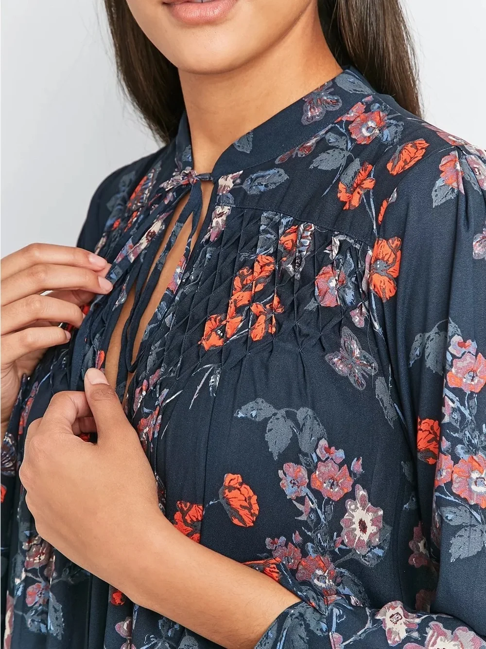 Free People So Fine Floral Smocked Crepe Top - Sz Large